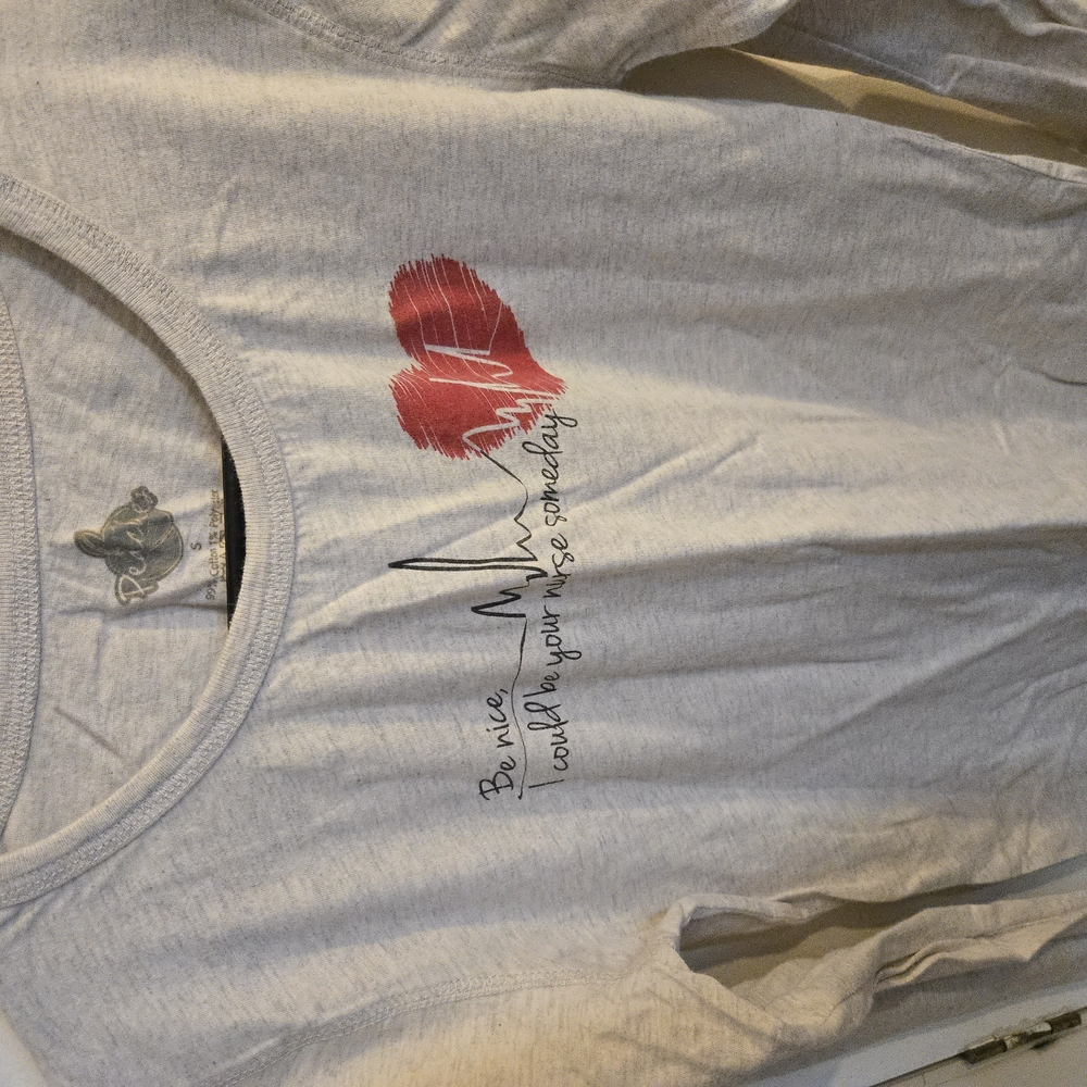 Gray Long Sleeve Shirt with Red Heart Design